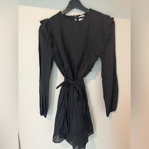 Wilfred Black Long-Sleeve Ruffle Tie-Waist Dress